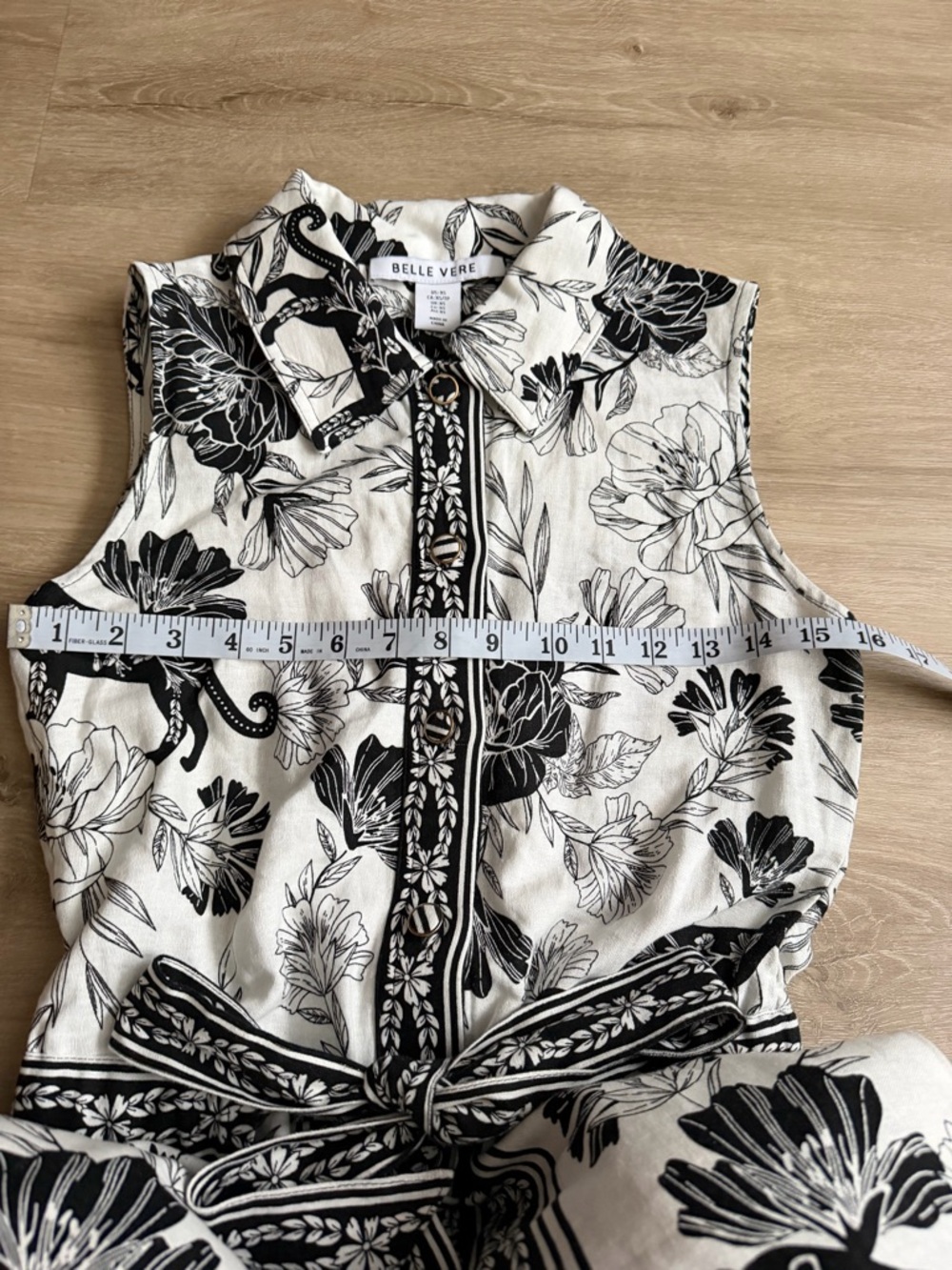 Belle Vere Linen Blend Black and White Romper SZ XS Sleeveless Floral Summer - Picture 6 of 9
